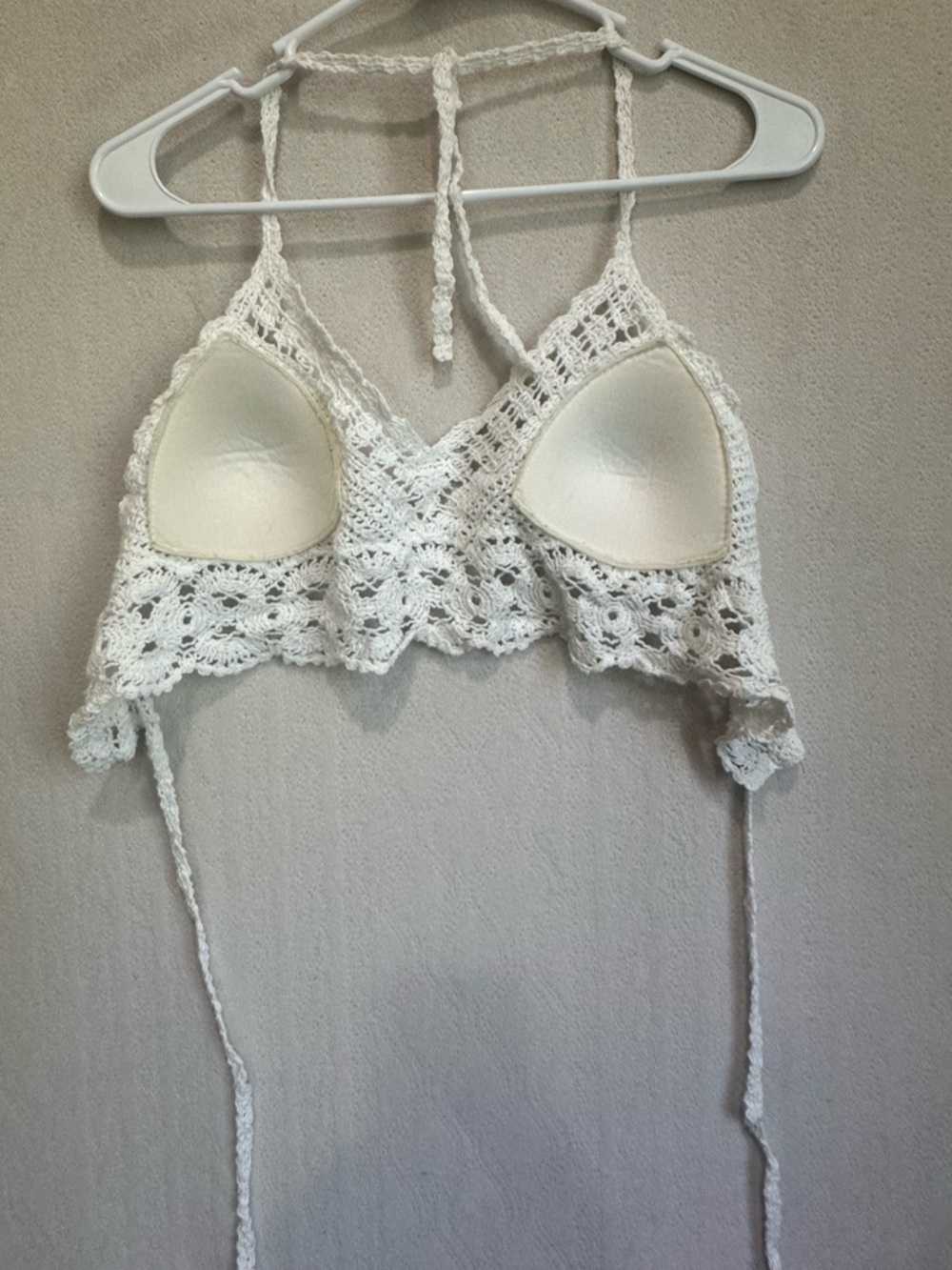 Ivory White Crochet Festival Halter Bralette Top Sz Small Music boho Coachella - Picture 5 of 8